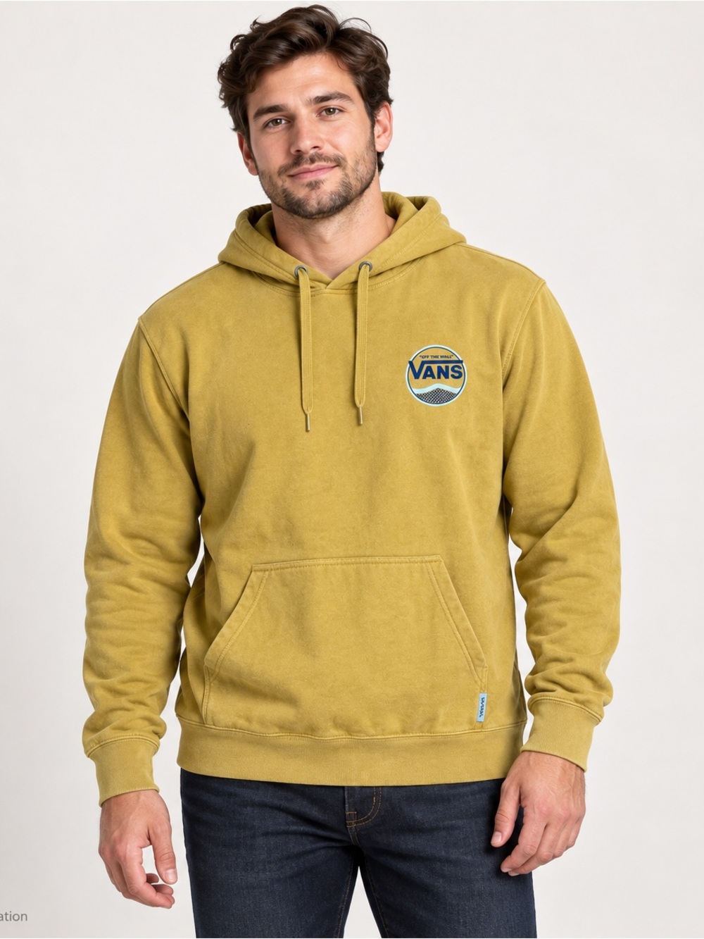 Vans Off The Wall Mustard Yellow Graphic Pullover Hoodie Large